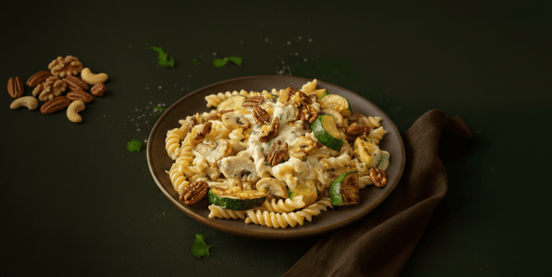 Fusilli gorgonzola met groenten en notenmelange