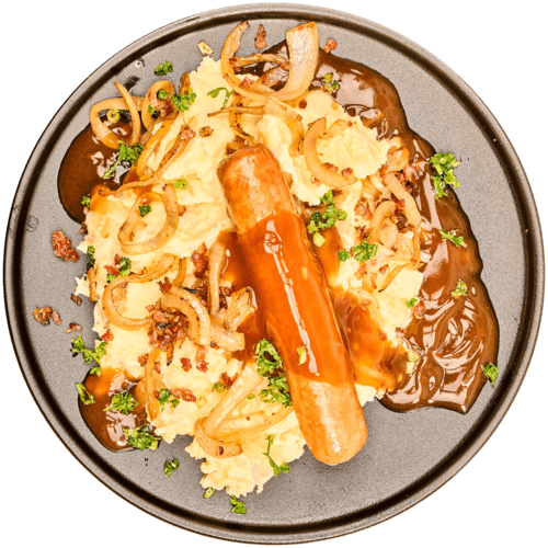 Stamppot zuurkool met rookworst in jus