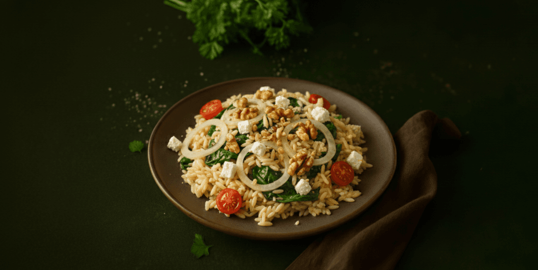 Italiaanse orzo met spinazie, venkel en witte kaas