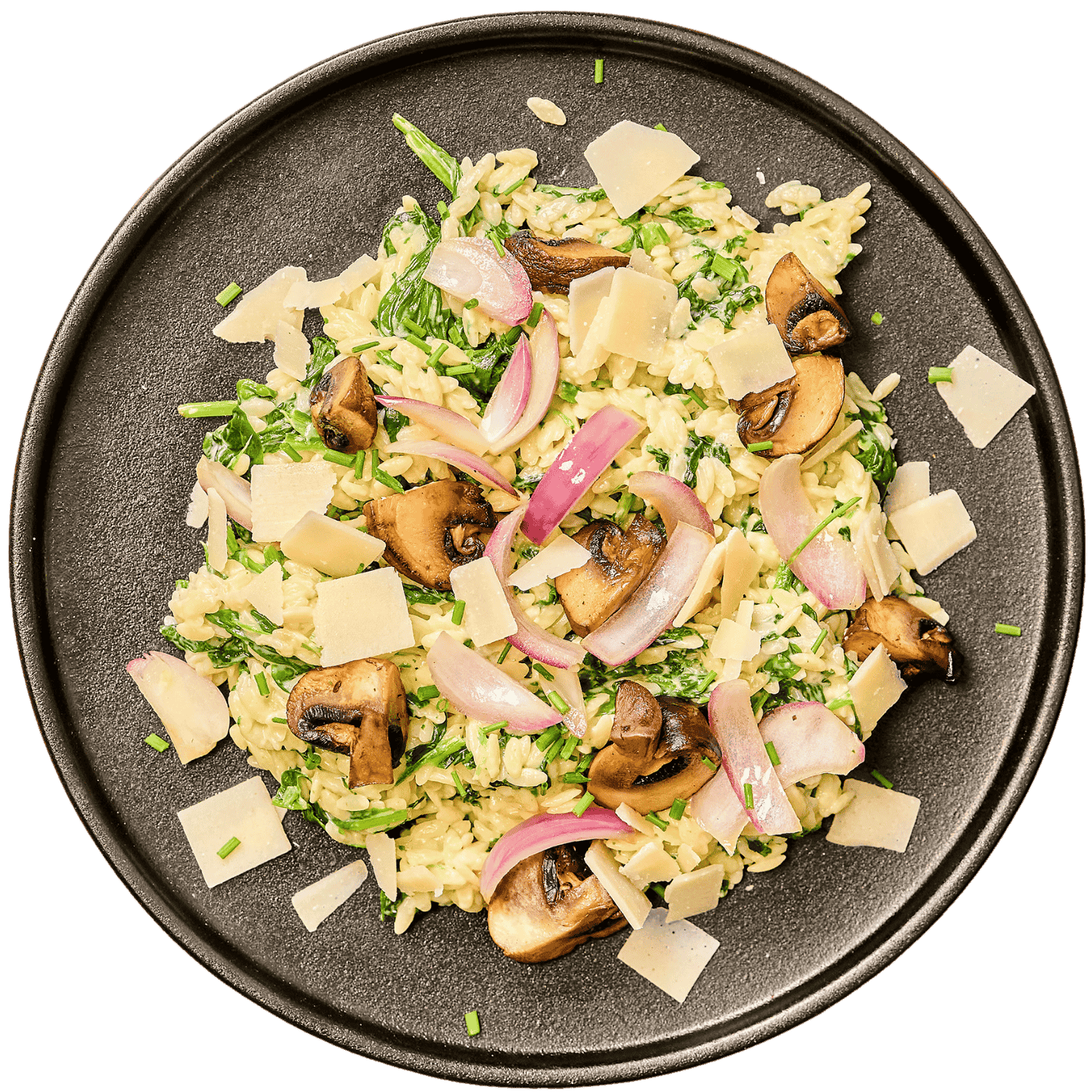 Orzo met spinazie en champignons in roomsaus