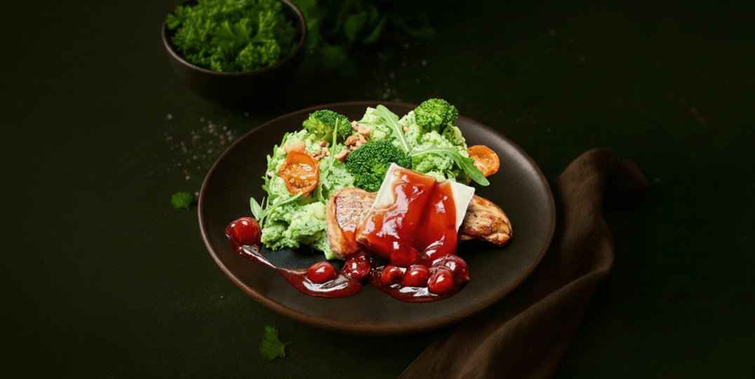 Stamppot van broccoli en knolselderij met varkenshaas